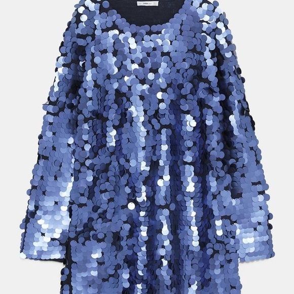 Zara limited edition blue sequin knit mini dress - Picture 13 of 16